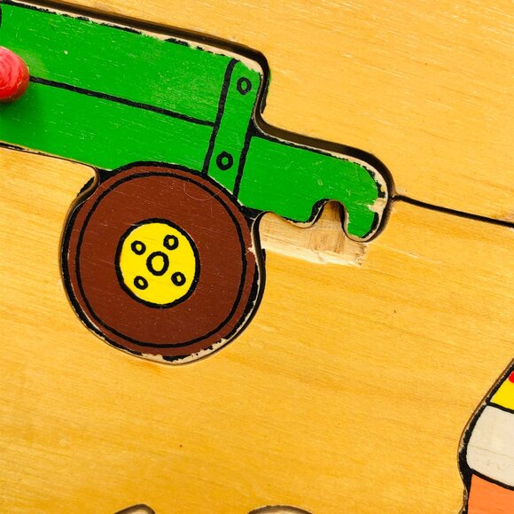 Vintage 70s SIMPLEX TOYS Wood Tray Puzzle: Farmer & Animals, Made in Holland - Picture 5 of 10